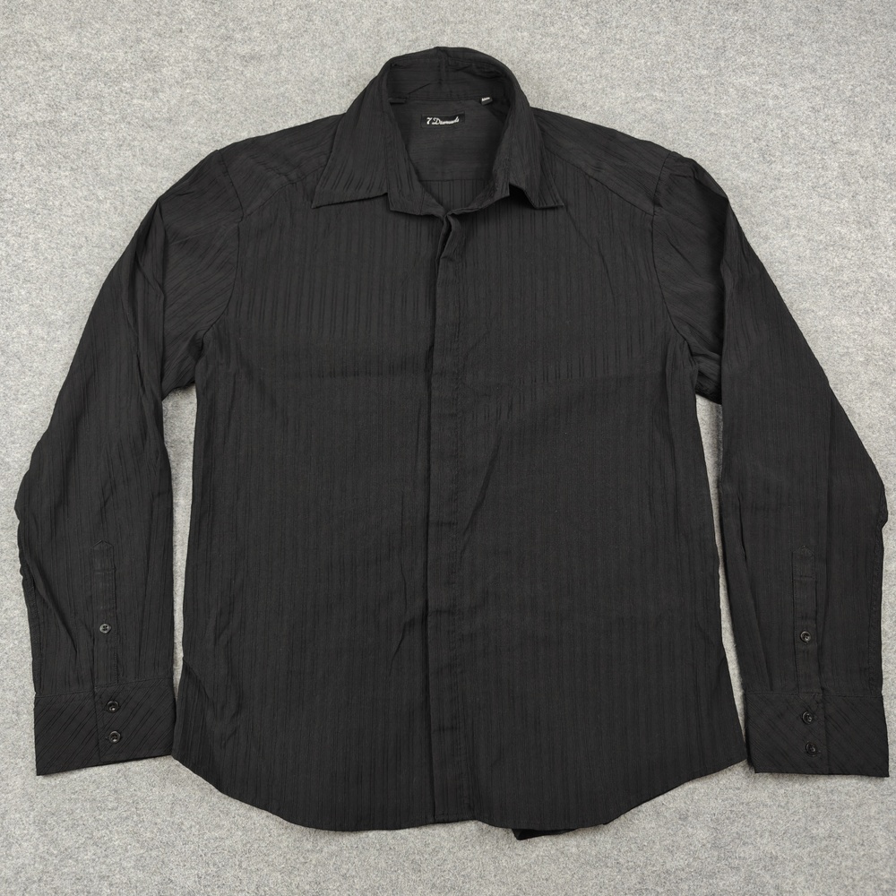 7 Diamonds Dress Shirt Mens 3XL Black Slim Fit Striped Point Collar Stretch